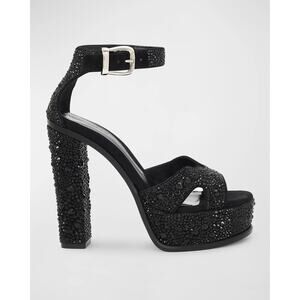 Alexander McQueen Crystal Platform High Heel Sandals - 9 - Black